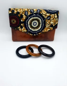 100% Authentic Handmade Leather Clutch with Ankara Fabric