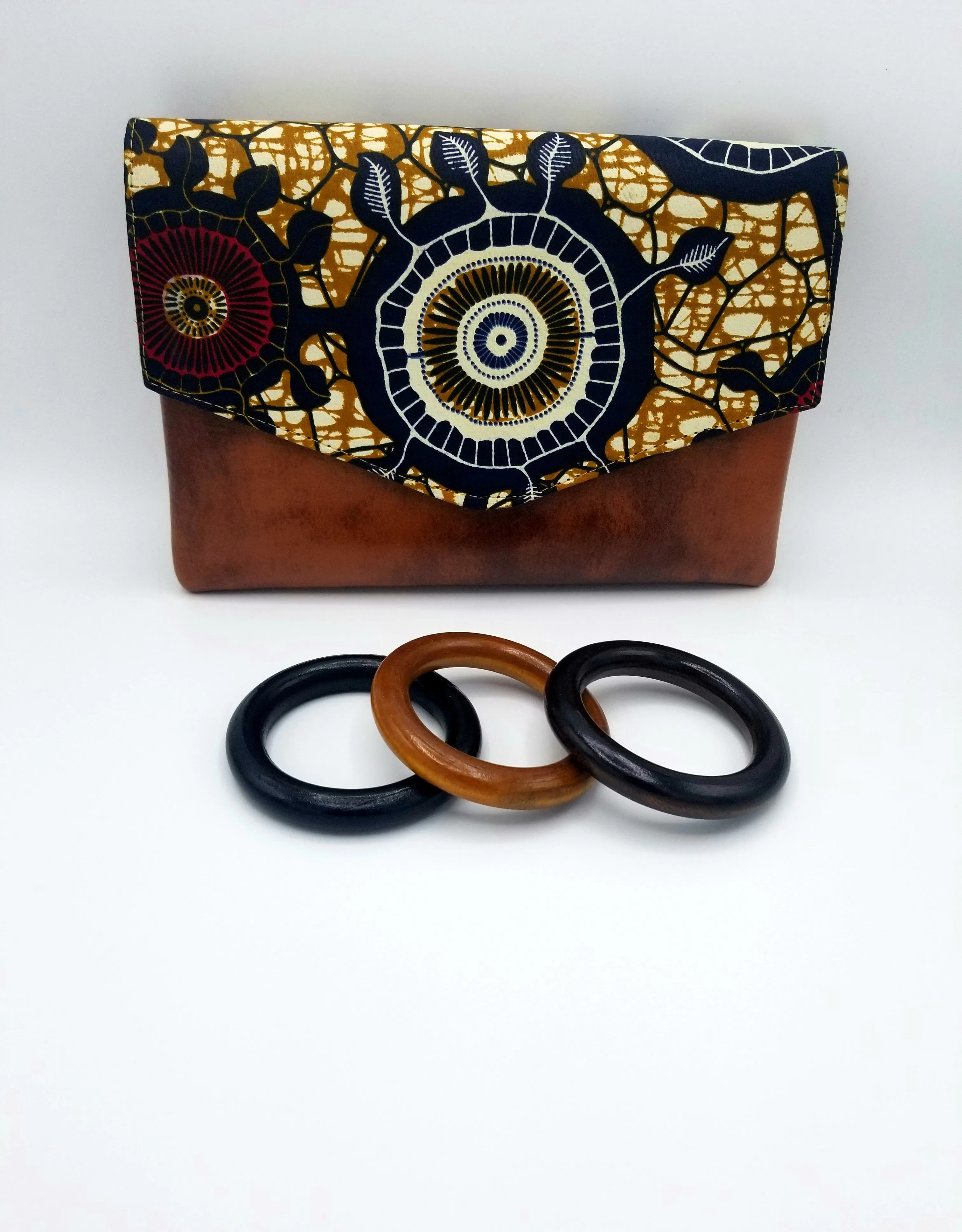 100% Authentic Handmade Leather Clutch with Ankara Fabric
