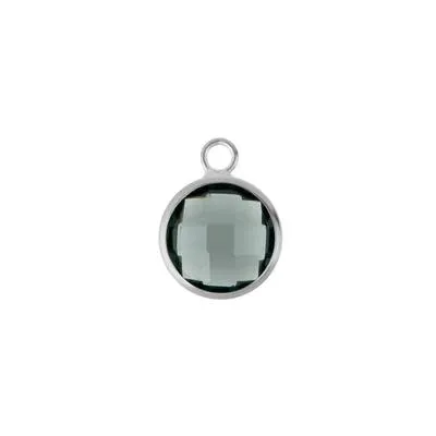 10mm Round Black Faceted Glass Charm with Silver Plating