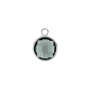 10mm Round Black Faceted Glass Charm with Silver Plating