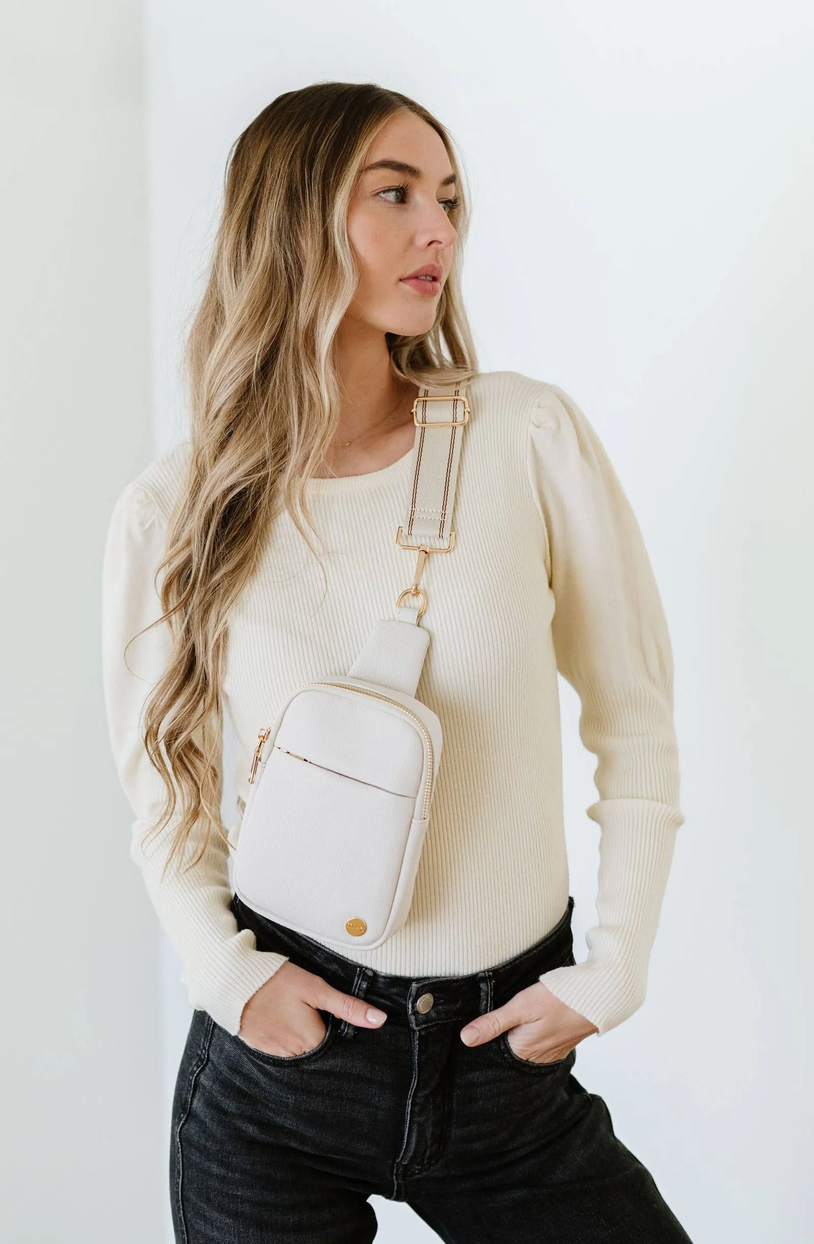 Bridget Sling Belt Bag: Cream