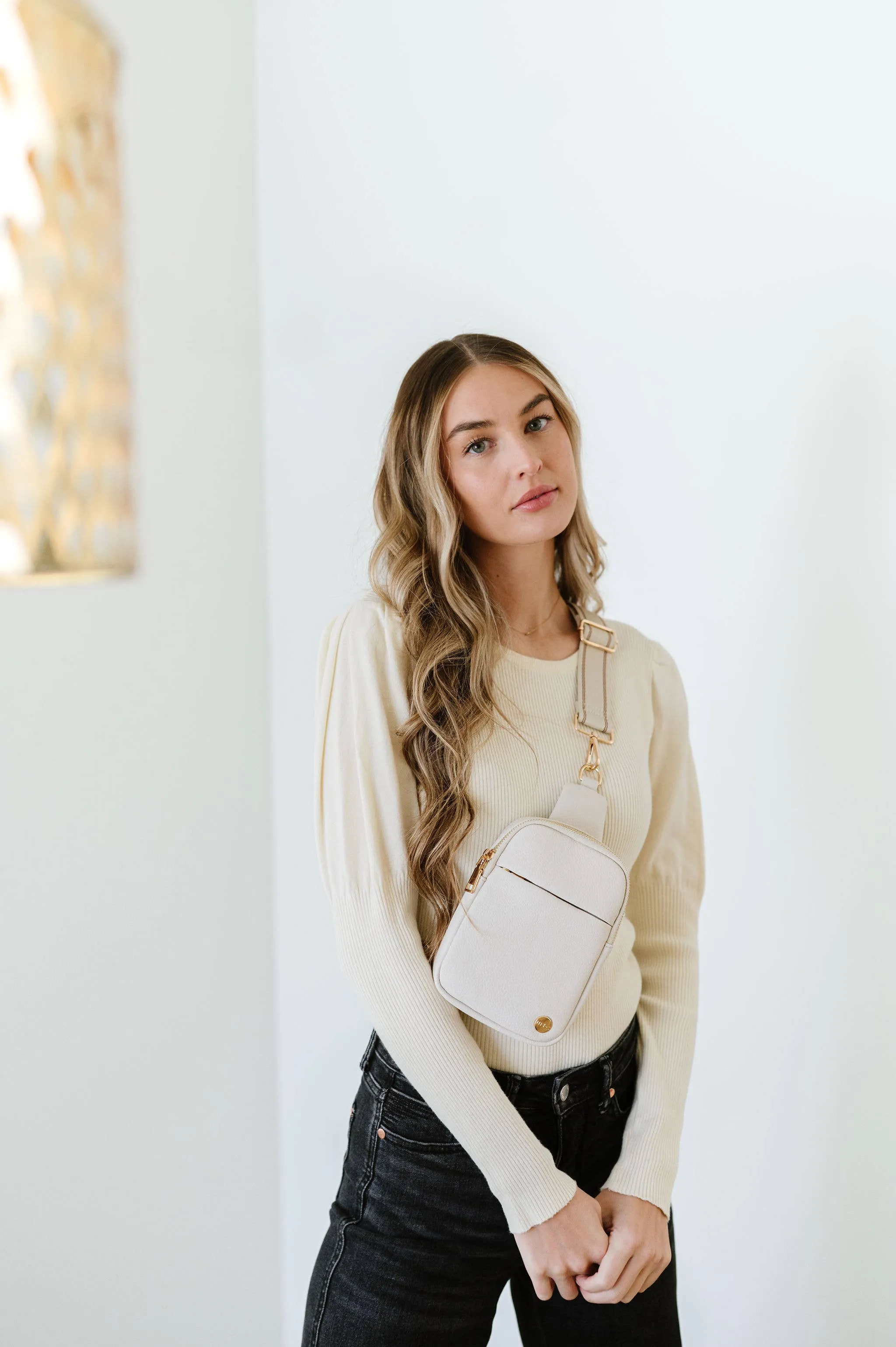 Bridget Sling Belt Bag: Cream