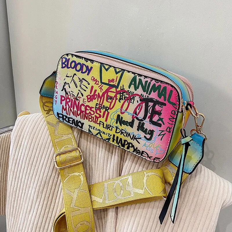 Christmas Gift с доставкой Graffiti Design Small PU Leather Crossbody Shoulder Bags for Women 2021 Lady Trendy Travel Branded Handbags Purses