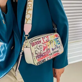 Christmas Gift с доставкой Graffiti Design Small PU Leather Crossbody Shoulder Bags for Women 2021 Lady Trendy Travel Branded Handbags Purses