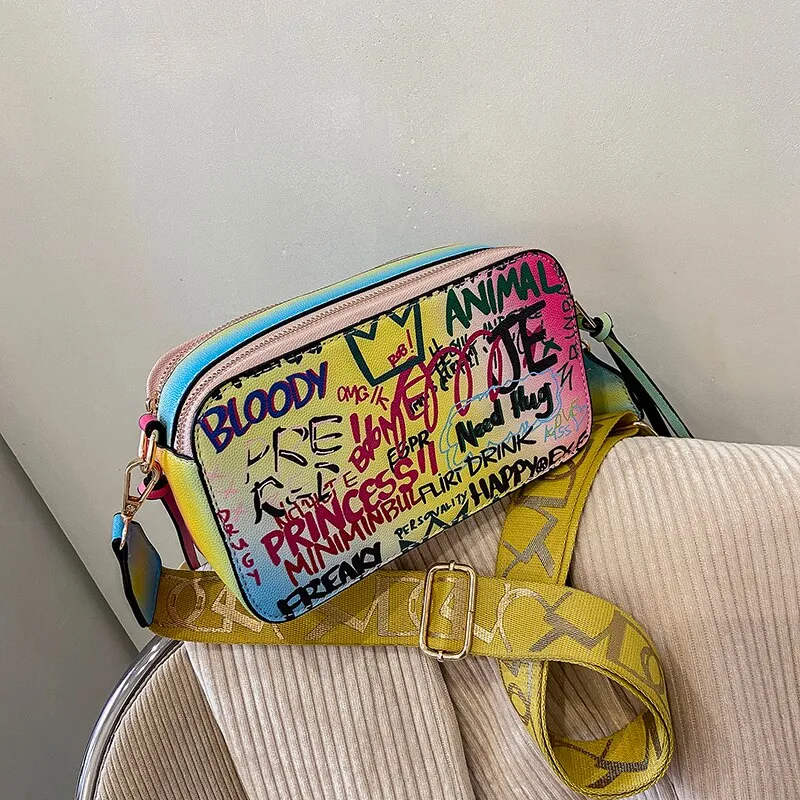 Christmas Gift с доставкой Graffiti Design Small PU Leather Crossbody Shoulder Bags for Women 2021 Lady Trendy Travel Branded Handbags Purses