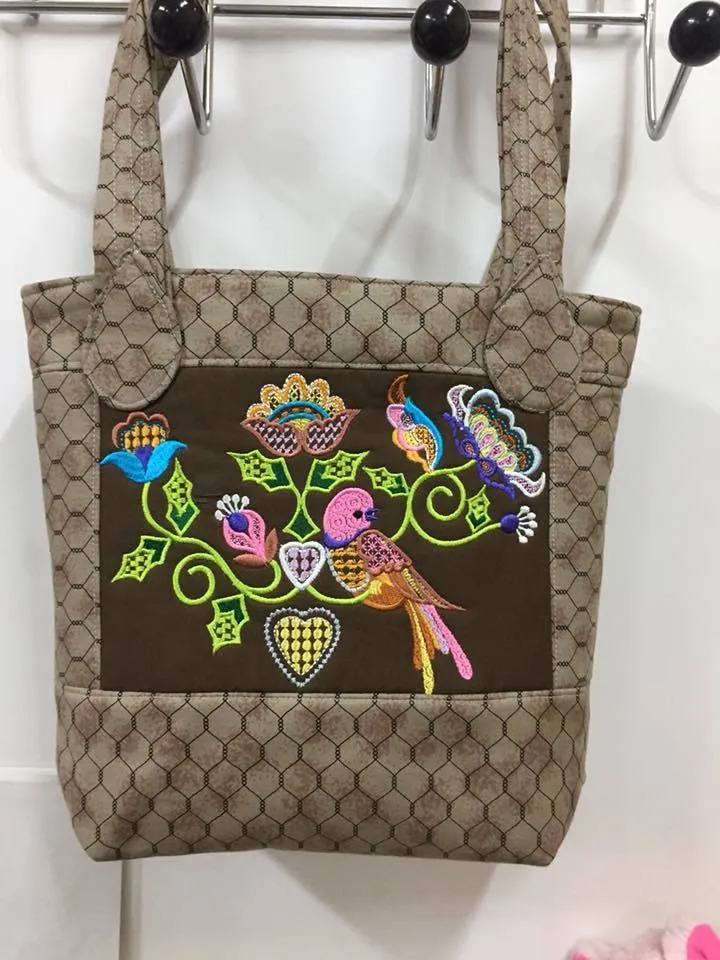 Crewel bird and flowers bag 5x7 6x10