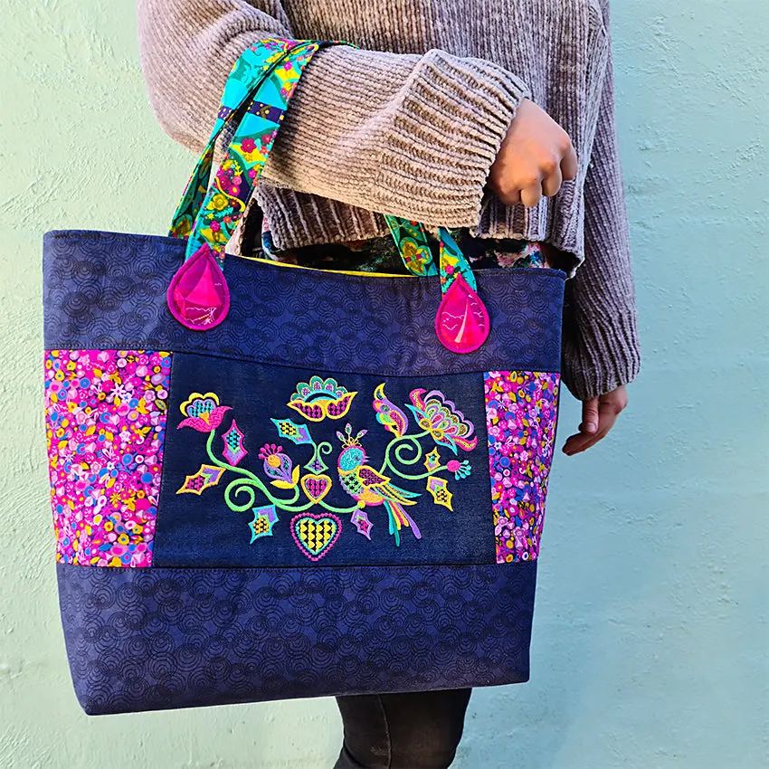 Crewel bird and flowers bag 5x7 6x10