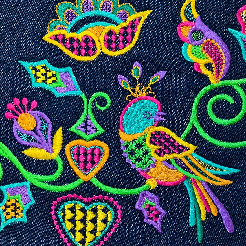Crewel bird and flowers bag 5x7 6x10