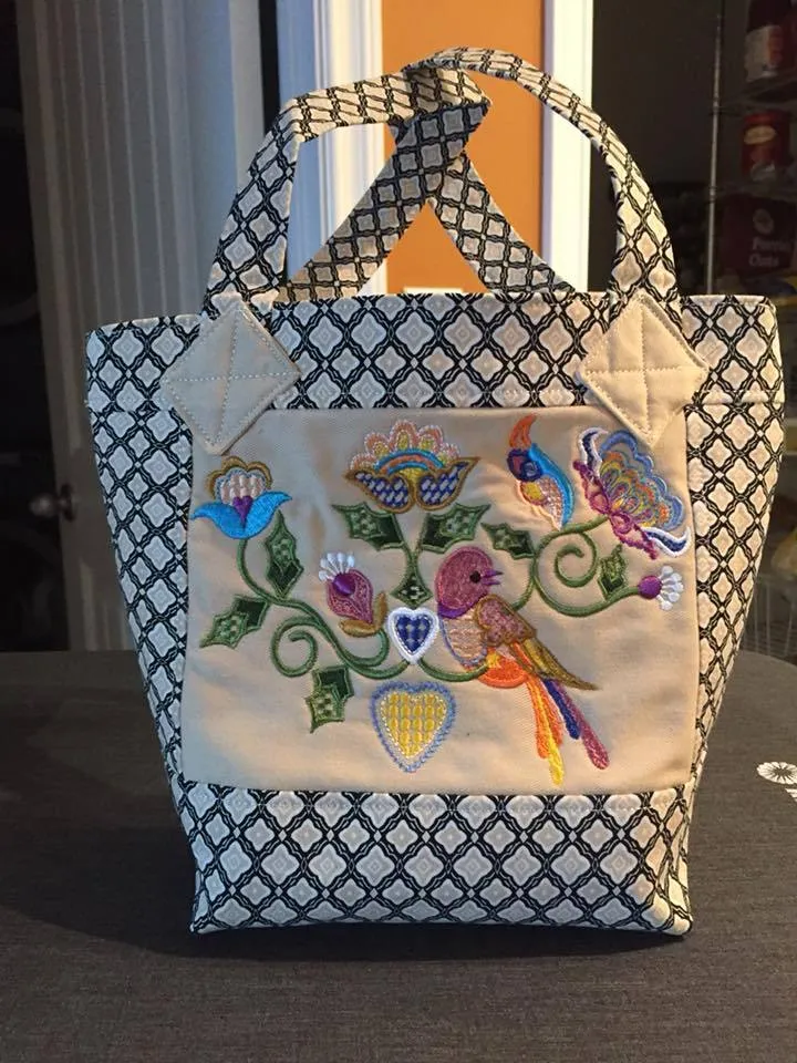 Crewel bird and flowers bag 5x7 6x10