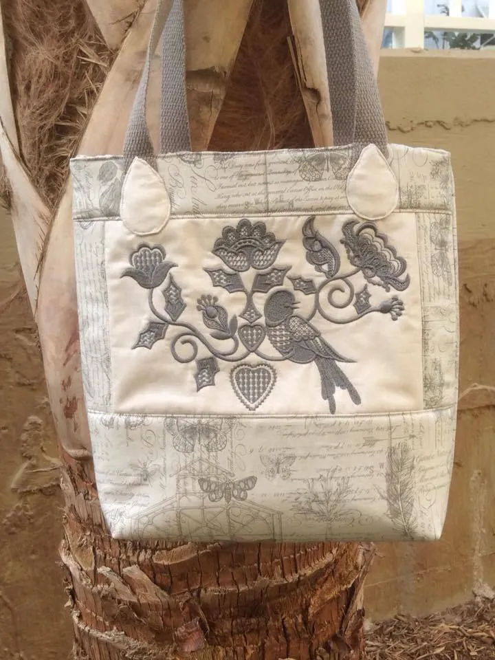 Crewel bird and flowers bag 5x7 6x10