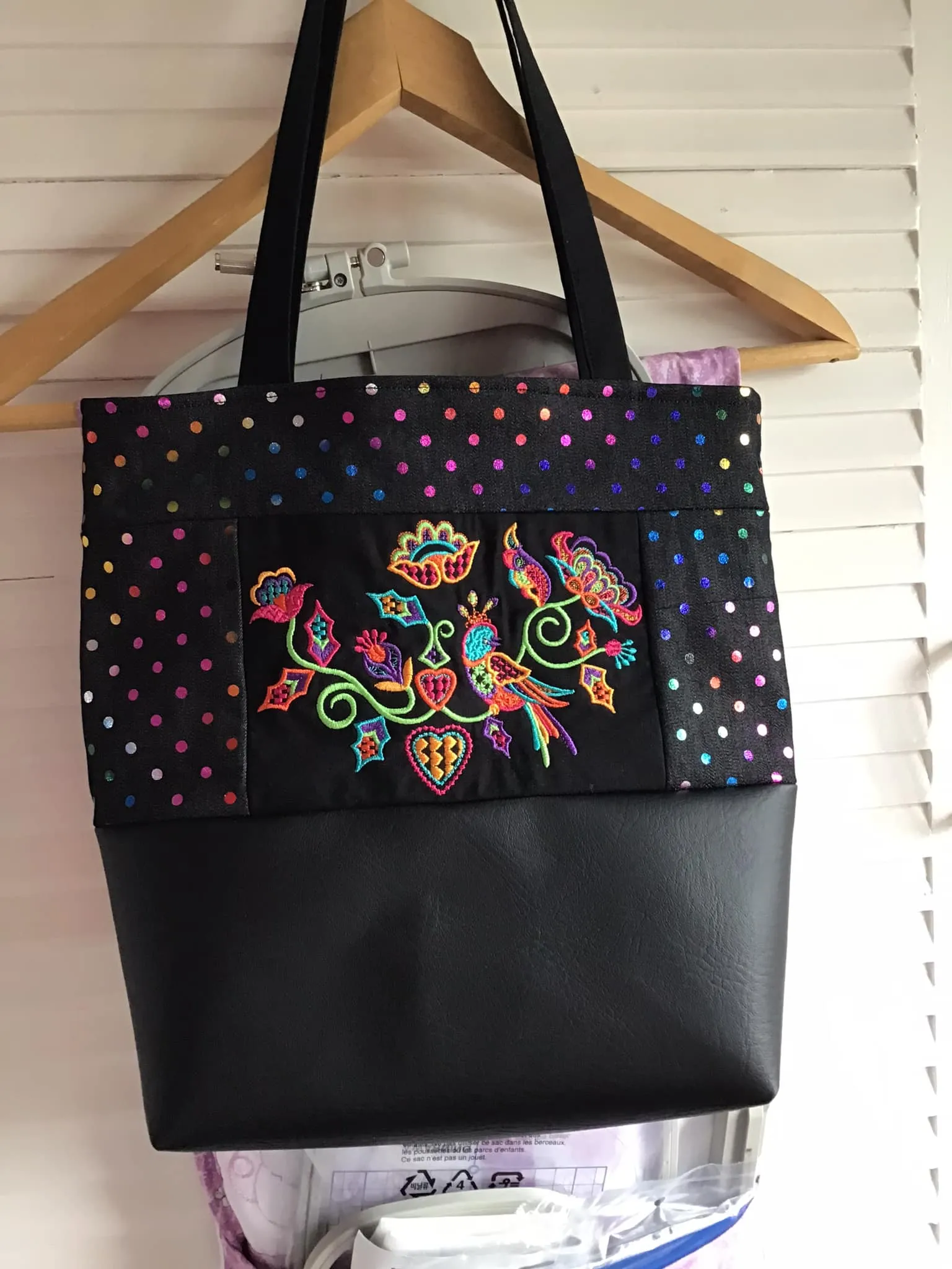 Crewel bird and flowers bag 5x7 6x10