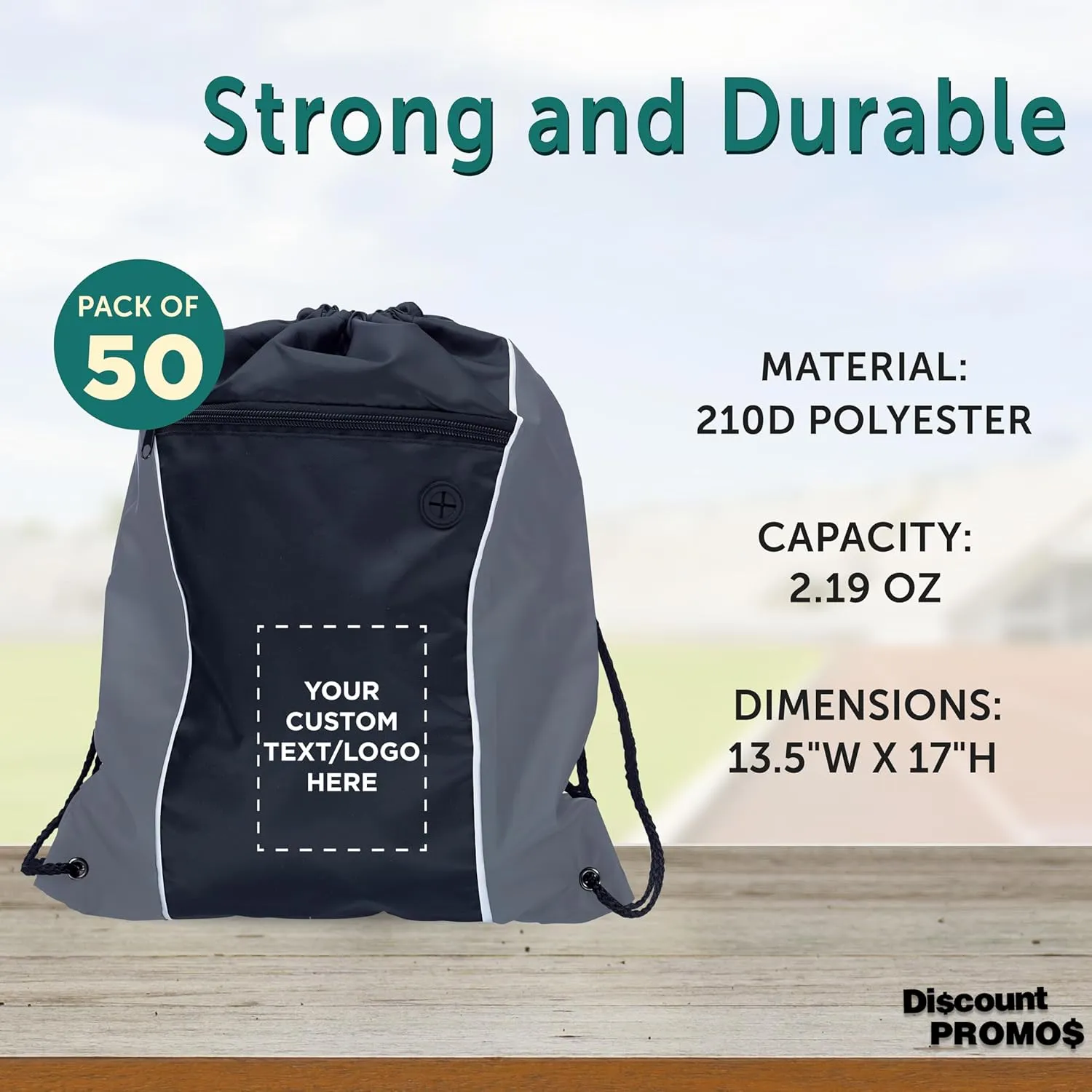 DISCOUNT PROMOS Two-Tone Drawstring Backpack Non-Woven - 50 pack - Customizable Text, Logo - Durable Sports Backpacks - Ideal for Work, Sports, Travel, Gym & More - Grey