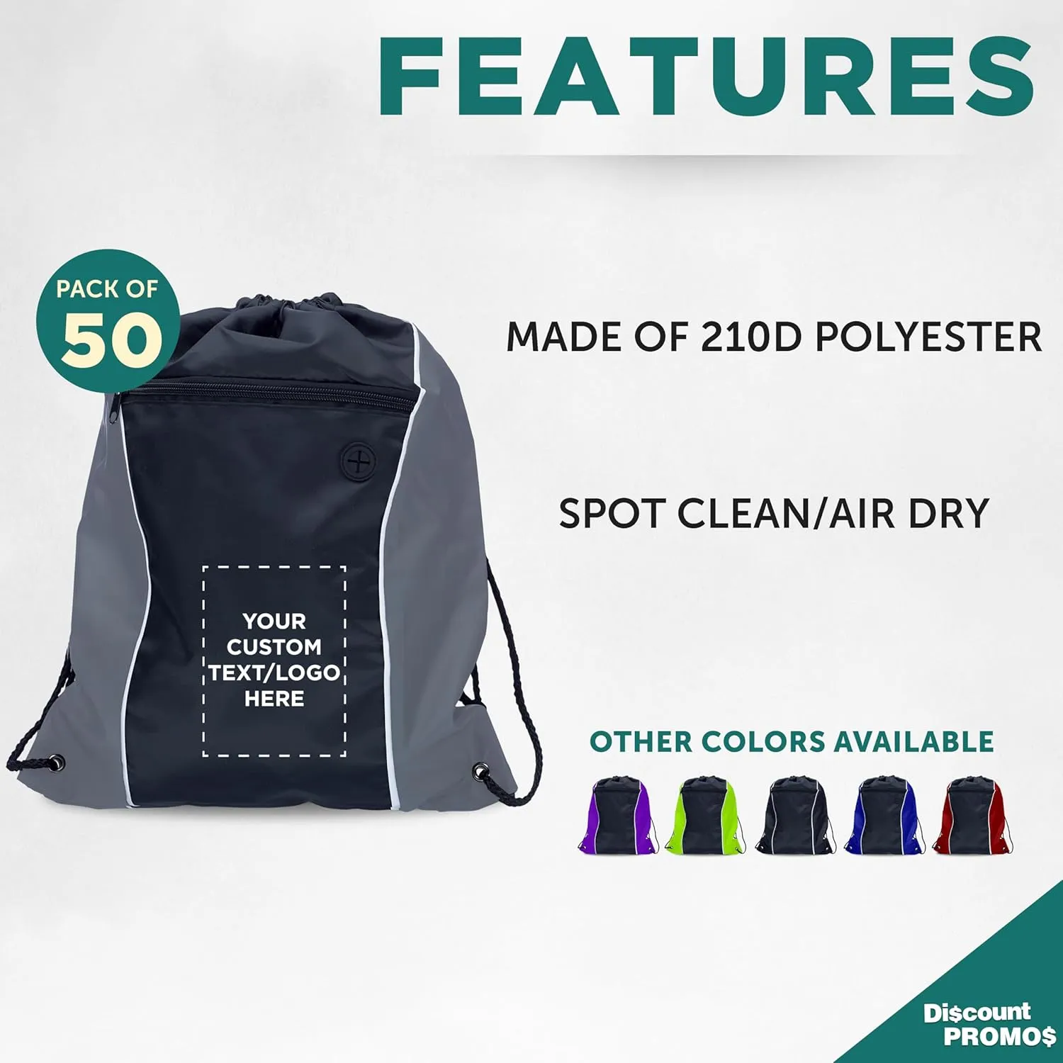 DISCOUNT PROMOS Two-Tone Drawstring Backpack Non-Woven - 50 pack - Customizable Text, Logo - Durable Sports Backpacks - Ideal for Work, Sports, Travel, Gym & More - Grey