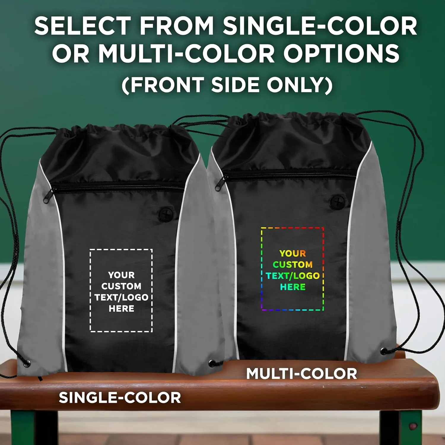 DISCOUNT PROMOS Two-Tone Drawstring Backpack Non-Woven - 50 pack - Customizable Text, Logo - Durable Sports Backpacks - Ideal for Work, Sports, Travel, Gym & More - Grey