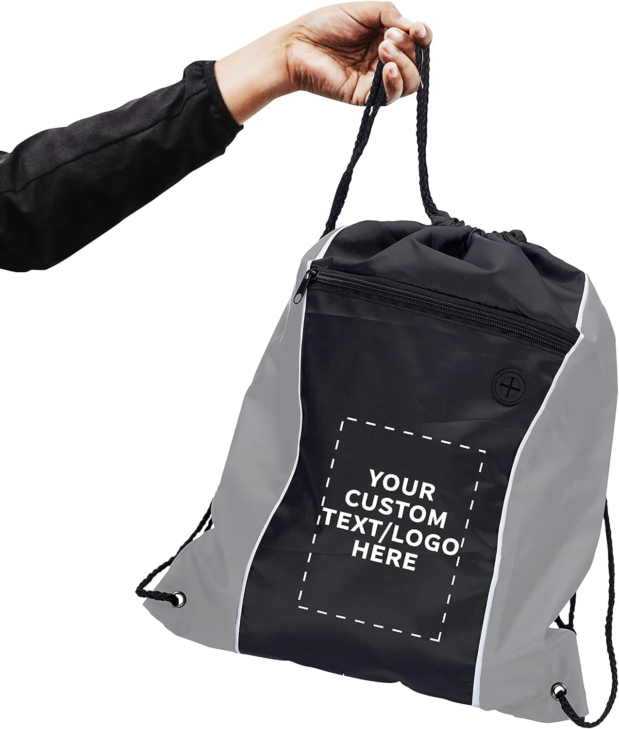 DISCOUNT PROMOS Two-Tone Drawstring Backpack Non-Woven - 50 pack - Customizable Text, Logo - Durable Sports Backpacks - Ideal for Work, Sports, Travel, Gym & More - Grey