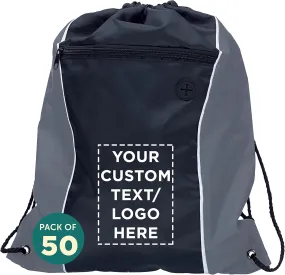 DISCOUNT PROMOS Two-Tone Drawstring Backpack Non-Woven - 50 pack - Customizable Text, Logo - Durable Sports Backpacks - Ideal for Work, Sports, Travel, Gym & More - Grey