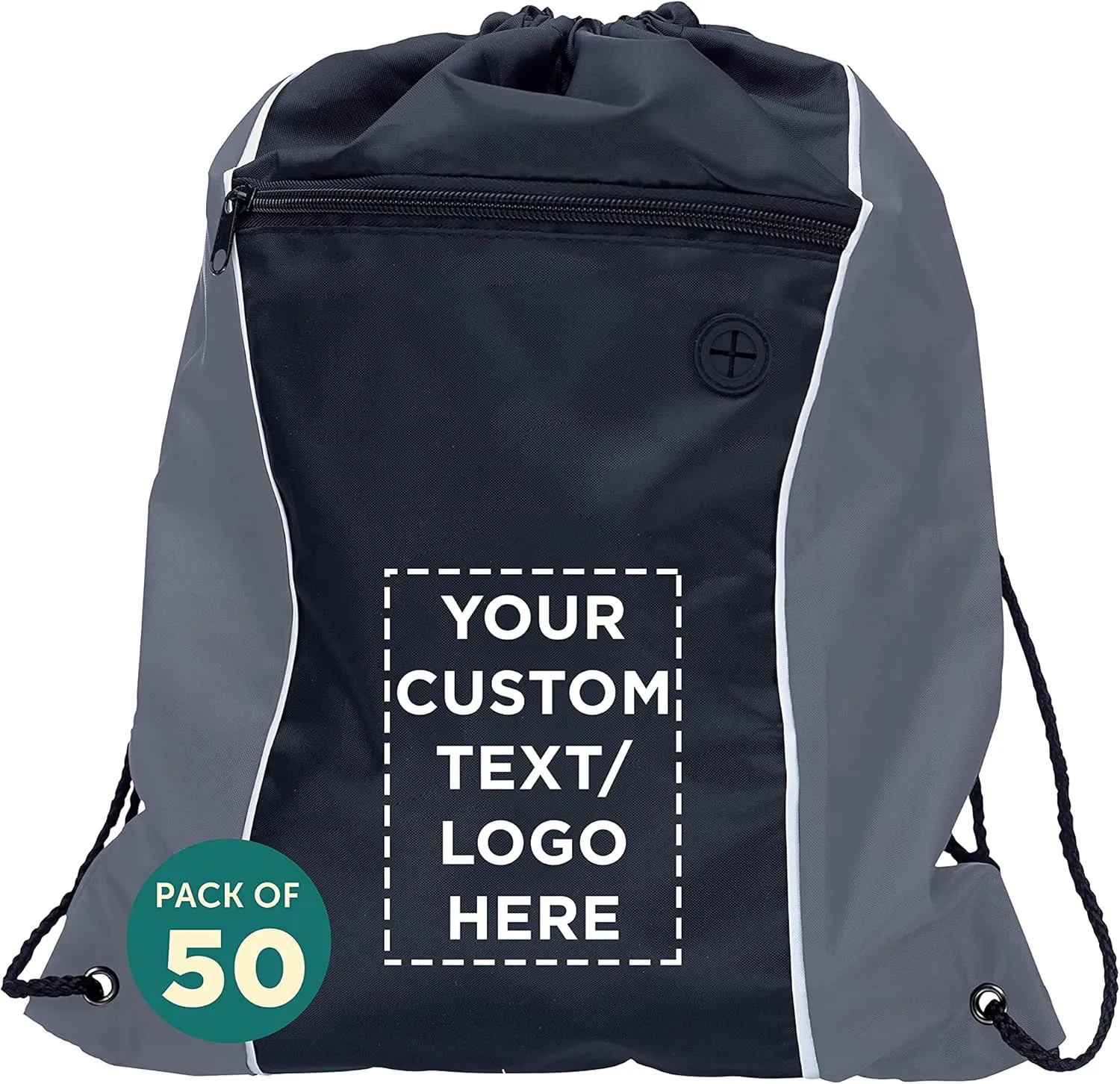 DISCOUNT PROMOS Two-Tone Drawstring Backpack Non-Woven - 50 pack - Customizable Text, Logo - Durable Sports Backpacks - Ideal for Work, Sports, Travel, Gym & More - Grey