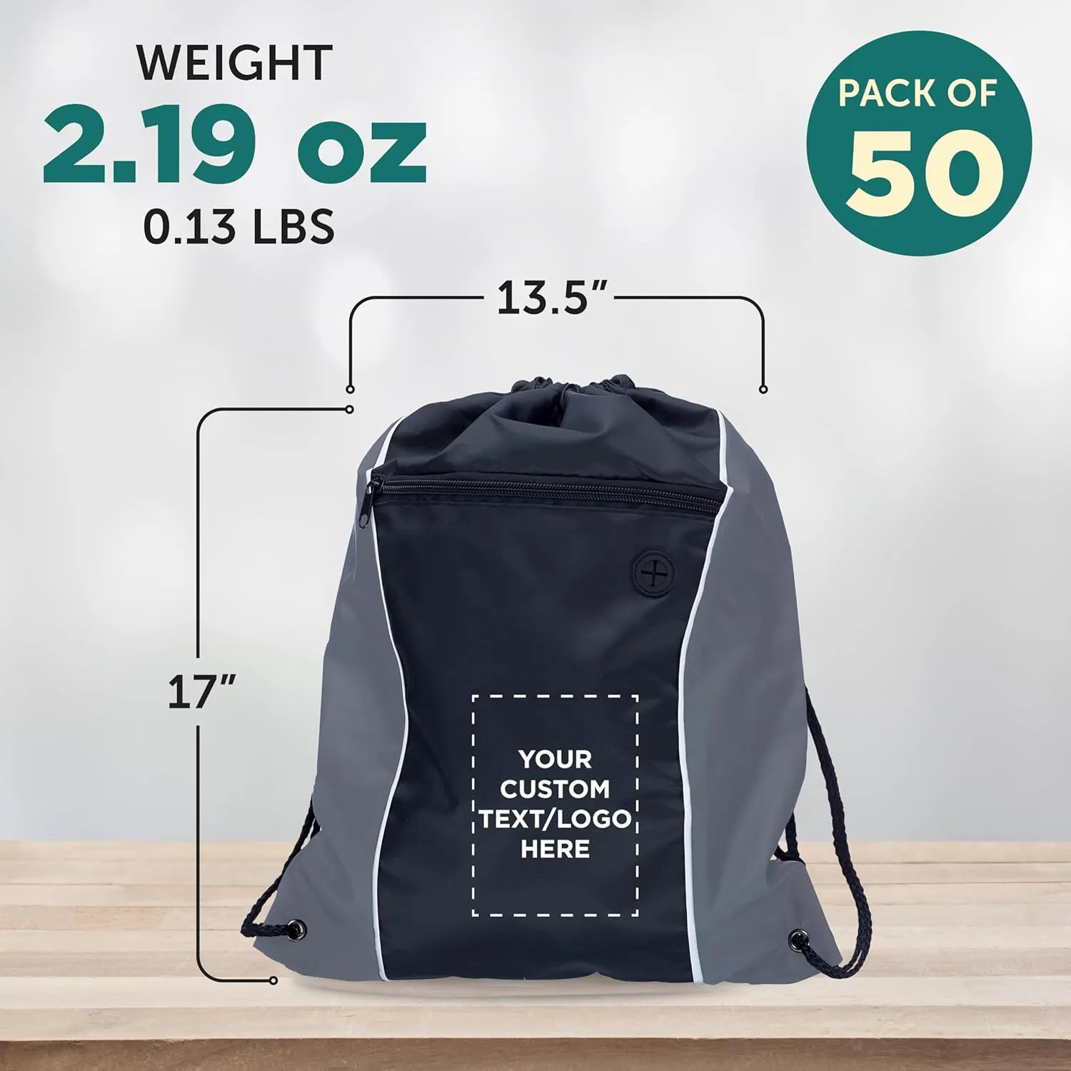 DISCOUNT PROMOS Two-Tone Drawstring Backpack Non-Woven - 50 pack - Customizable Text, Logo - Durable Sports Backpacks - Ideal for Work, Sports, Travel, Gym & More - Grey