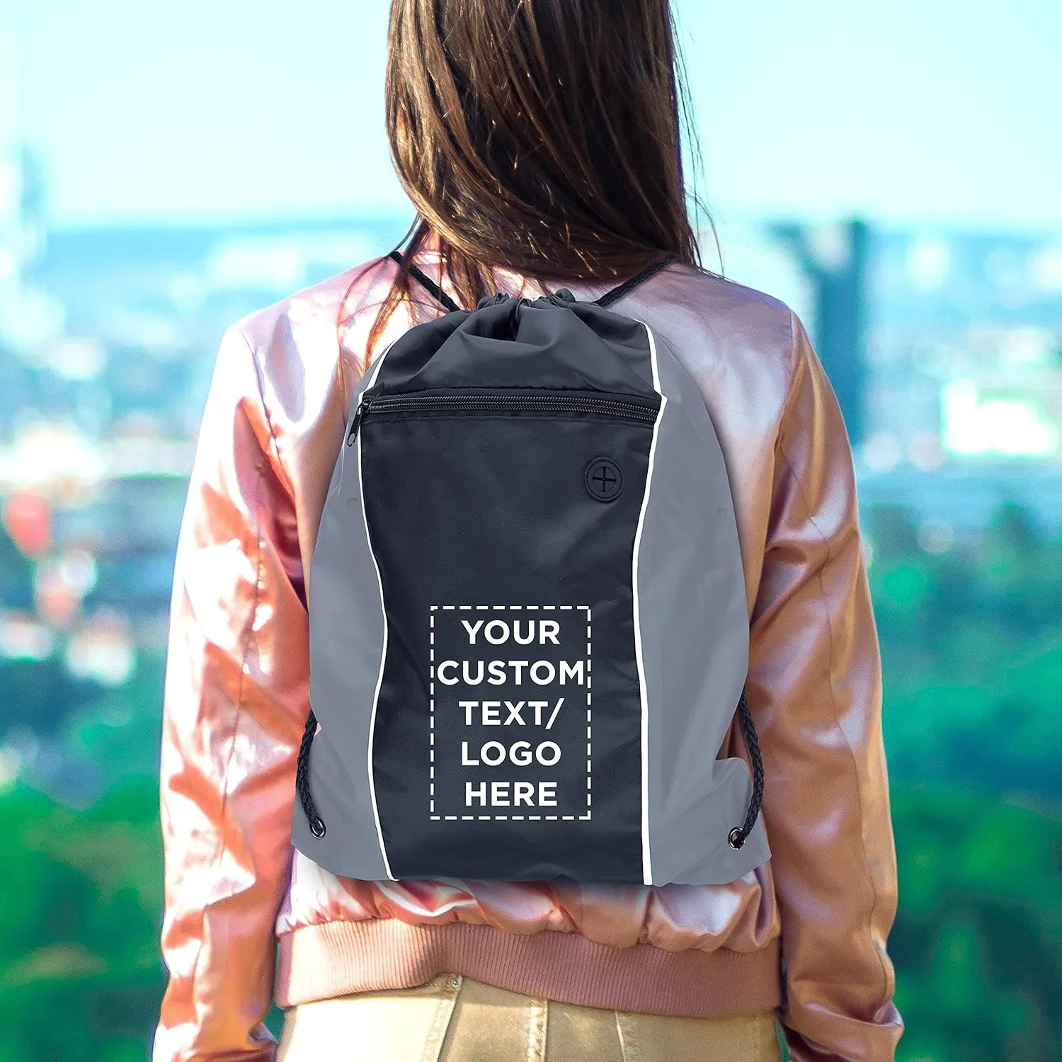 DISCOUNT PROMOS Two-Tone Drawstring Backpack Non-Woven - 50 pack - Customizable Text, Logo - Durable Sports Backpacks - Ideal for Work, Sports, Travel, Gym & More - Grey