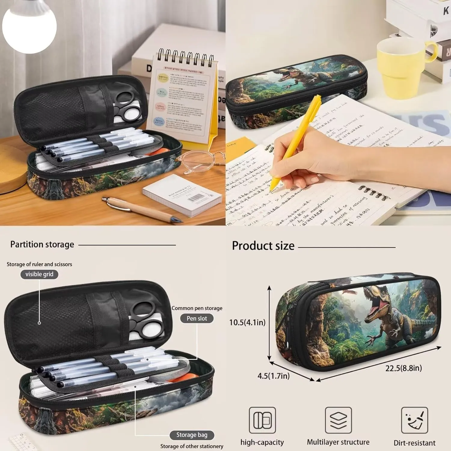 Dolyues Dinosaur Boys Backpacks Ages 4-6 with Lunch Box Cool Backpack for Boys Waterproof Boys Bookbag with Pencil Case and Water Bottle 4pcs for College Middle School Boys Travel