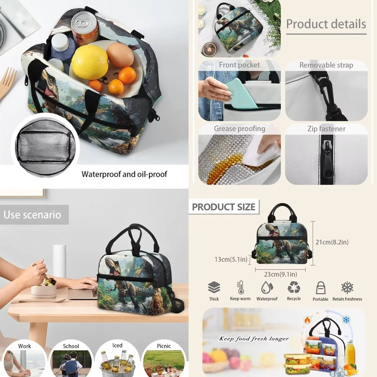 Dolyues Dinosaur Boys Backpacks Ages 4-6 with Lunch Box Cool Backpack for Boys Waterproof Boys Bookbag with Pencil Case and Water Bottle 4pcs for College Middle School Boys Travel