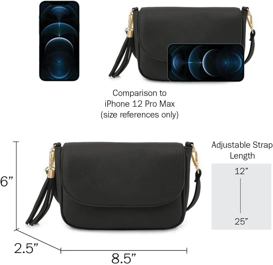 EVVE Small Crossbody Bags for Women Trendy Flap Saddle Purses with Tassel Vegan leather Shoulder bag