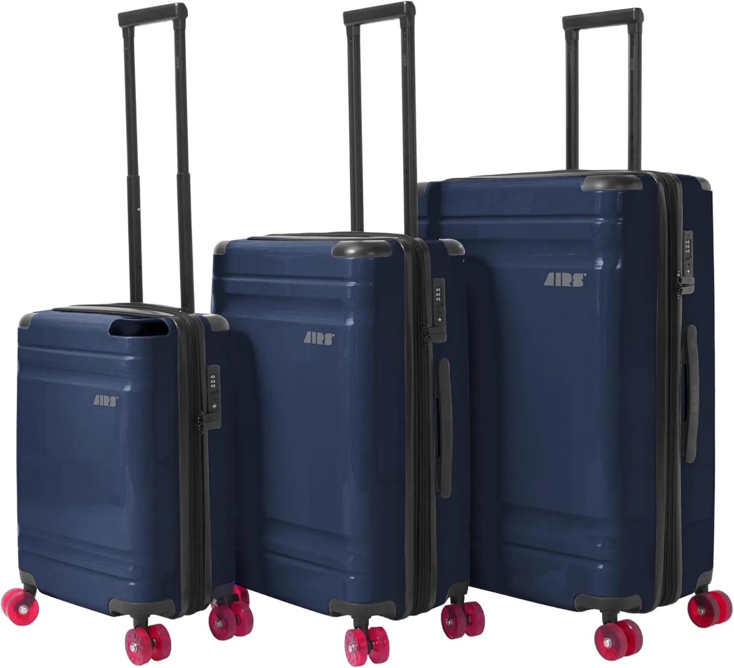 Expandable Hardsided Luggage with Red Ultra Silent 360 Spinner Wheels, Premium Interior, Protective Corner Guards (Chic Navy, 3 Piece Set)