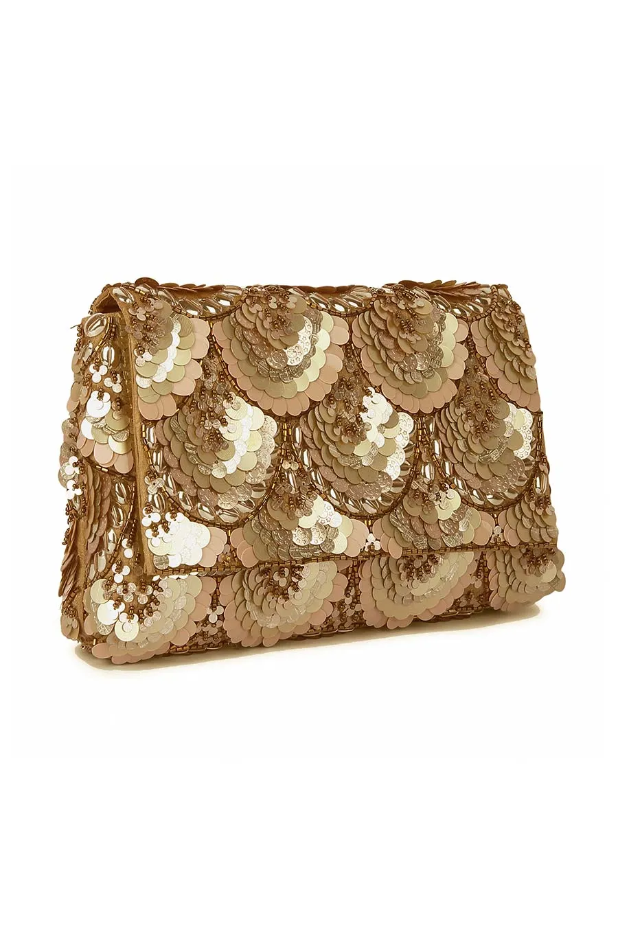 Gold Sparkle Sequins Embroidered Clutch
