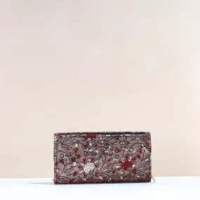 Grey - Handcrafted Ajrakh Mashru Silk Clutch / Wallet