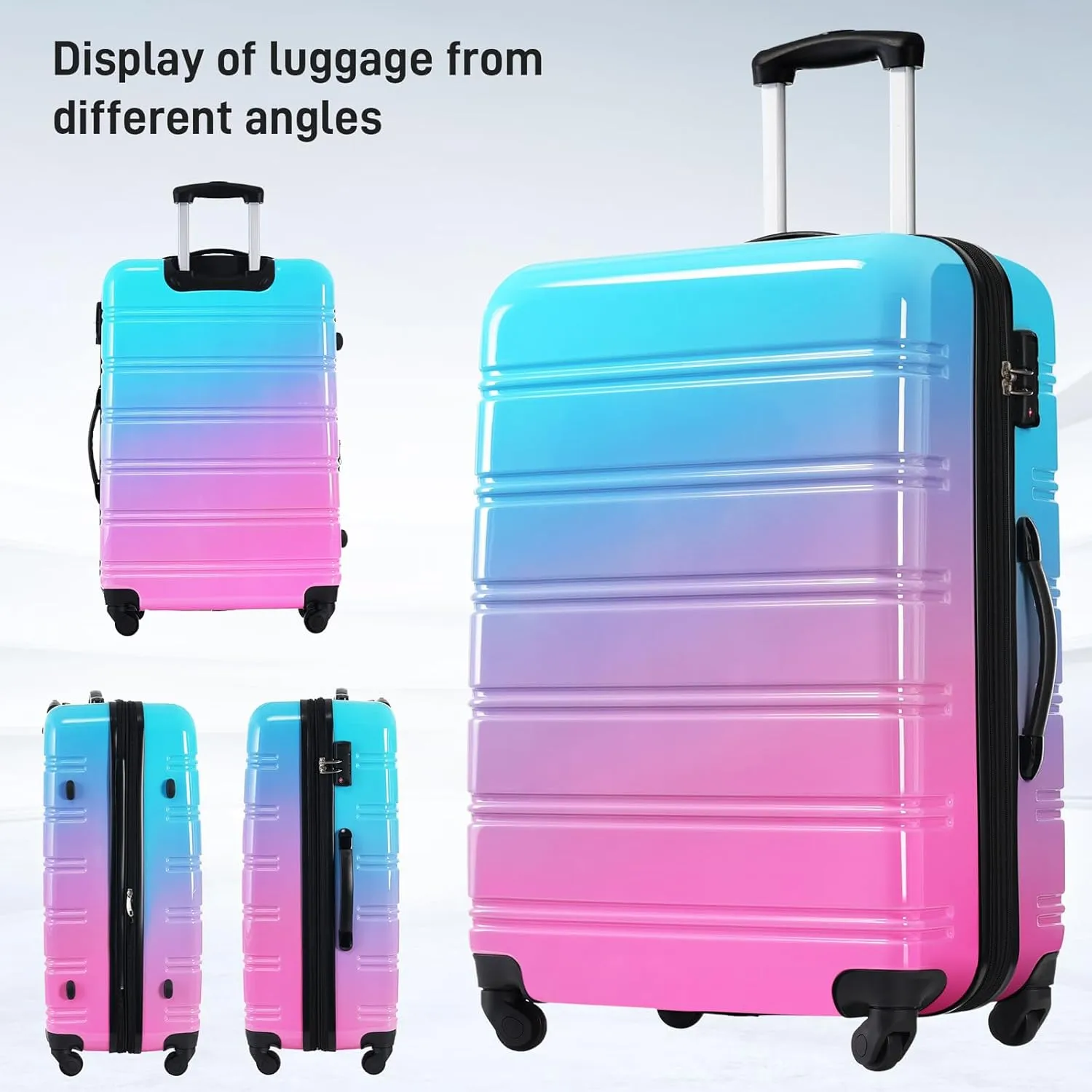 Hard Luggage Sets 3 Piece with Spinner Wheels, Gradient Color Luggage Sets with TSA Lock for Women Girls Teens, Expandable, Lightweight (20/24/28) (Blue Red)