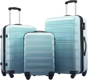 Hard Luggage Sets 3 Piece with Spinner Wheels, Gradient Color Luggage Sets with TSA Lock for Women Girls Teens, Expandable, Lightweight (20/24/28) (Light Blue Multi)