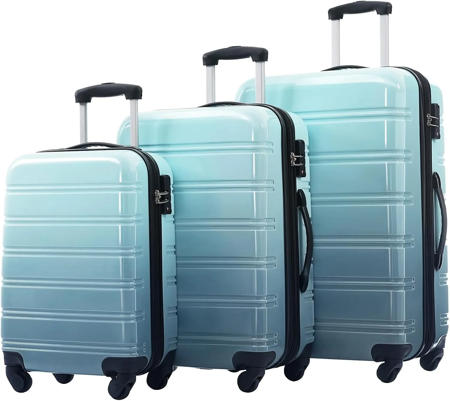 Hard Luggage Sets 3 Piece with Spinner Wheels, Gradient Color Luggage Sets with TSA Lock for Women Girls Teens, Expandable, Lightweight (20/24/28) (Light Blue Multi)