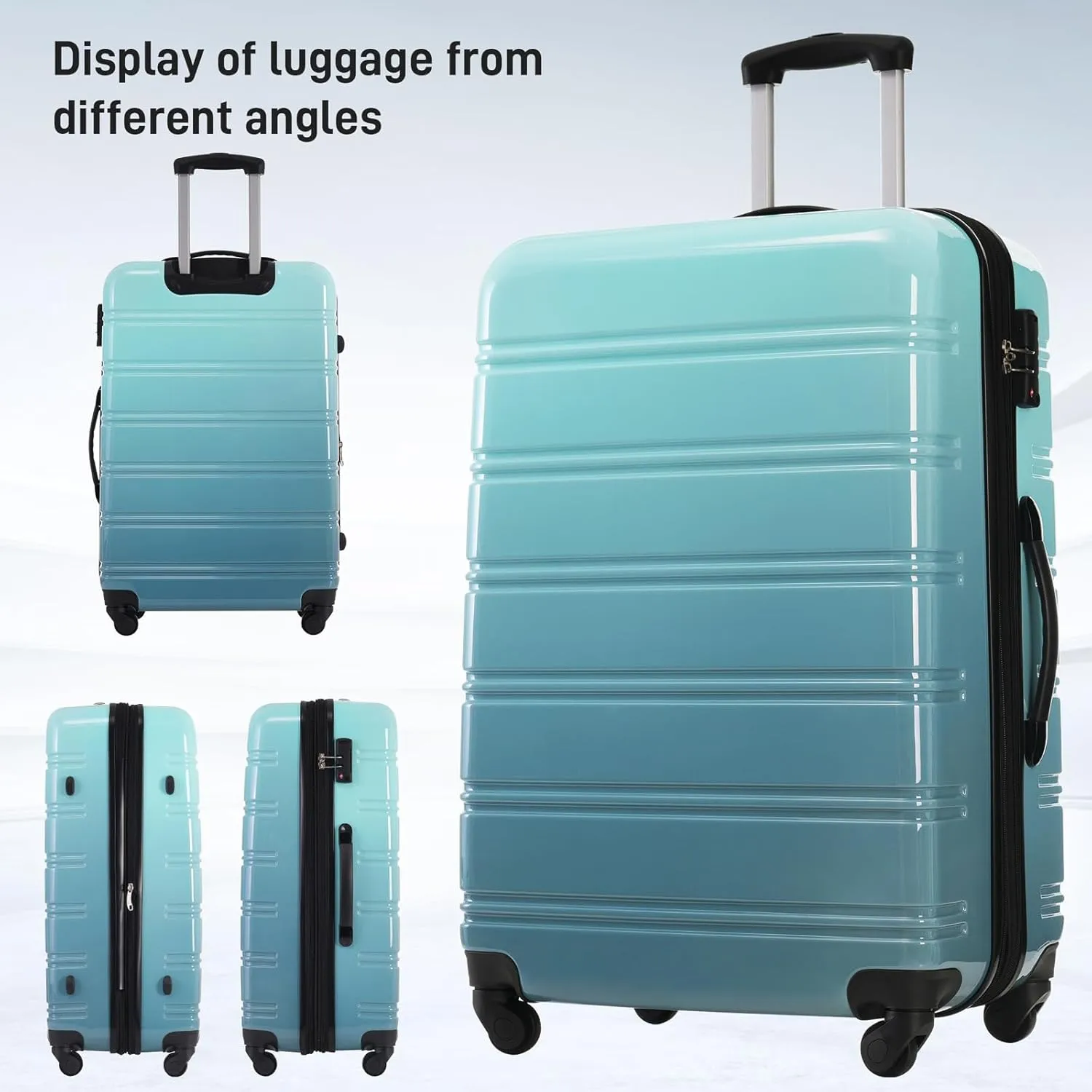 Hard Luggage Sets 3 Piece with Spinner Wheels, Gradient Color Luggage Sets with TSA Lock for Women Girls Teens, Expandable, Lightweight (20/24/28) (Light Blue Multi)