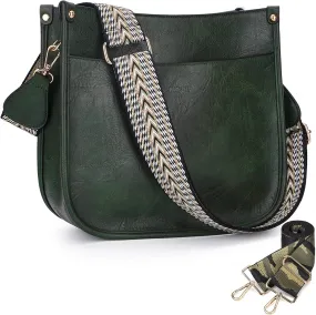 HKCLUF Crossbody Bags for Women Trendy Vegan Leather Hobo Handbags With 2PCS Adjustable Guitar Strap Shoulder Bucket Bags