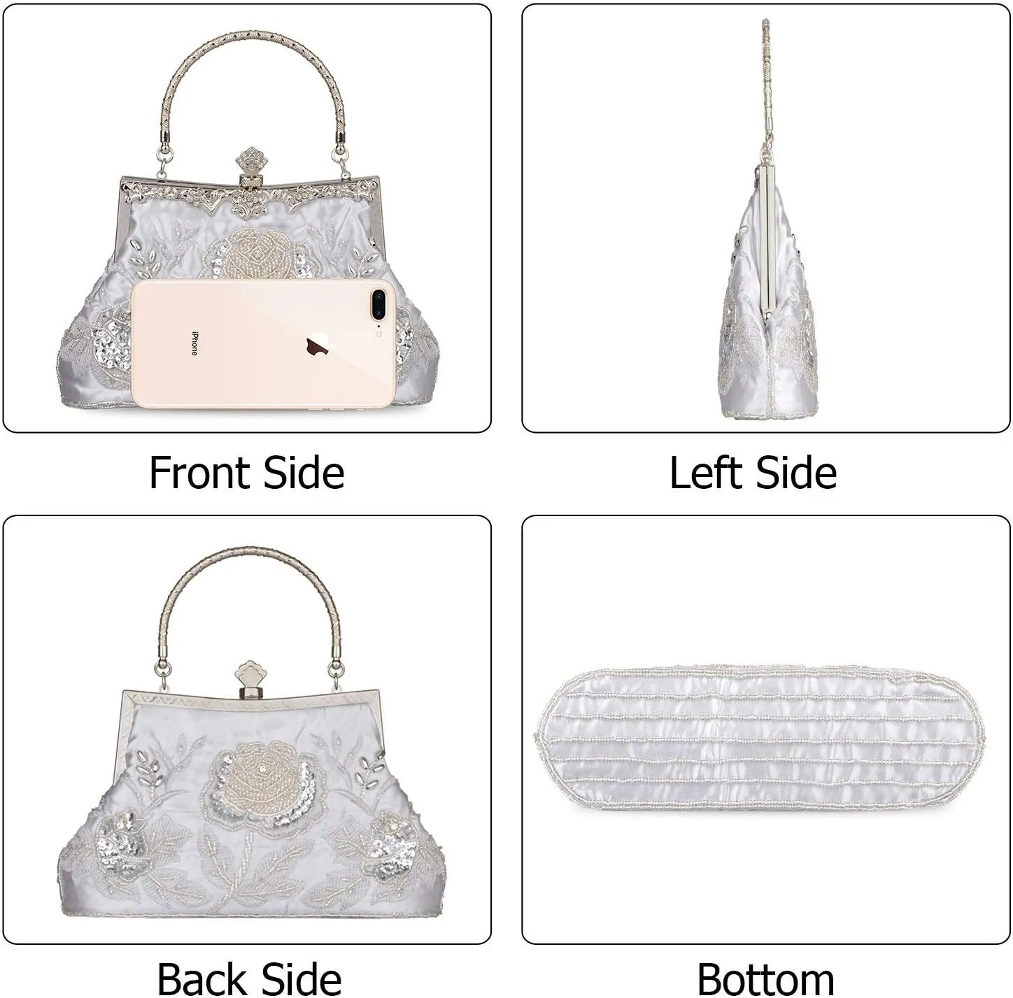 KISSCHIC Women's Handbag Vintage Rose Embroidered Beaded Sequin Evening Bag Wedding Party Clutch Purse