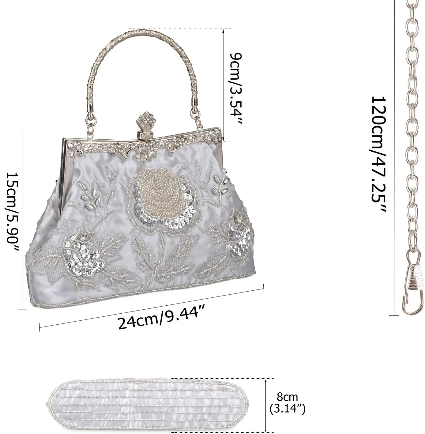 KISSCHIC Women's Handbag Vintage Rose Embroidered Beaded Sequin Evening Bag Wedding Party Clutch Purse