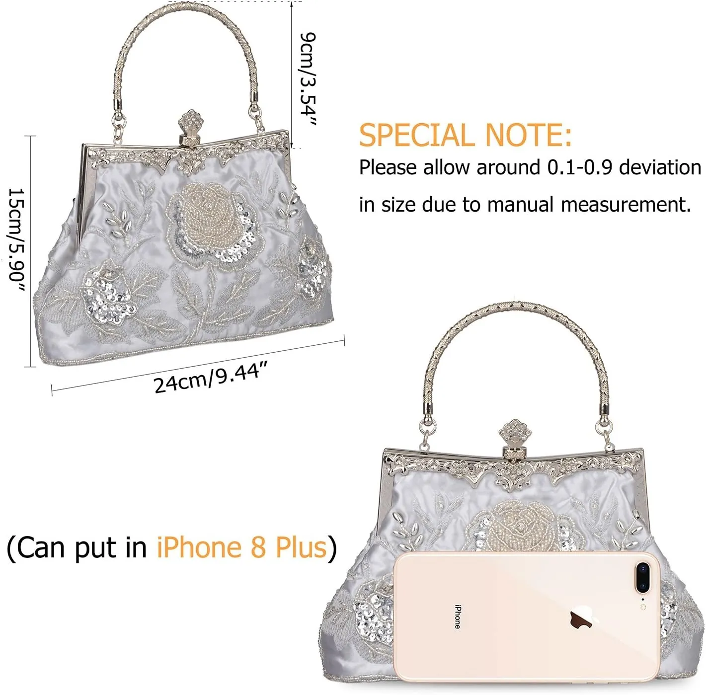 KISSCHIC Women's Handbag Vintage Rose Embroidered Beaded Sequin Evening Bag Wedding Party Clutch Purse