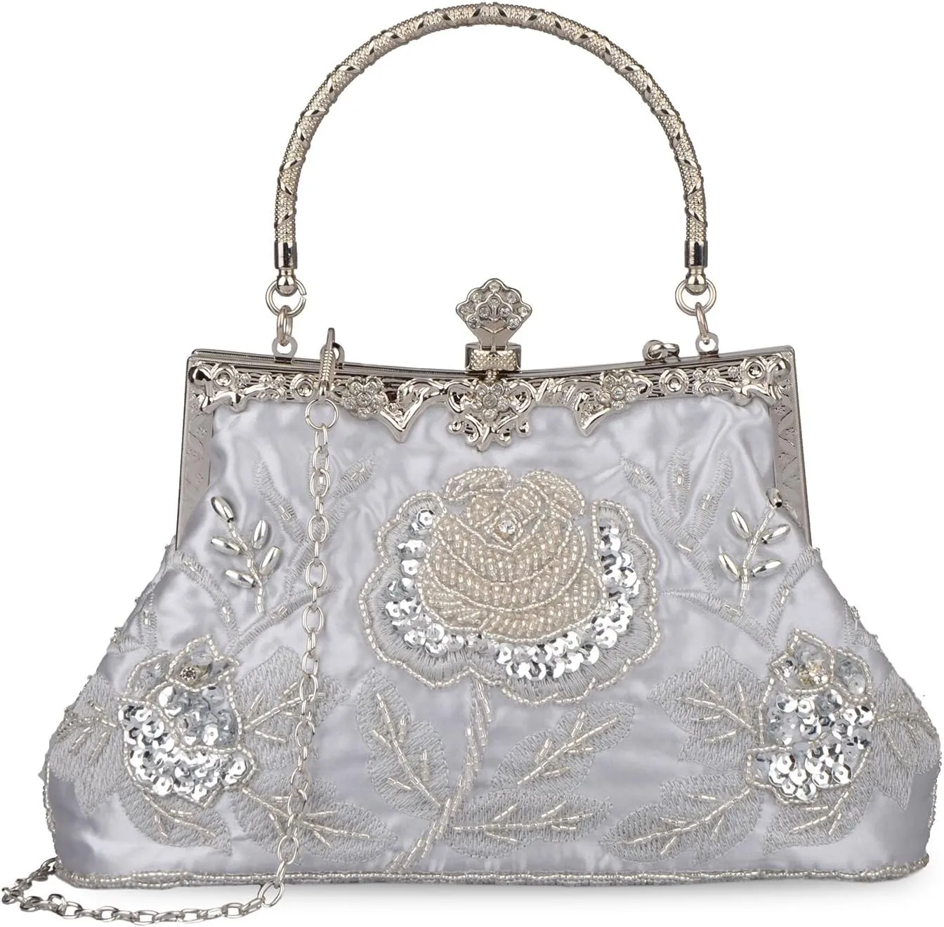 KISSCHIC Women's Handbag Vintage Rose Embroidered Beaded Sequin Evening Bag Wedding Party Clutch Purse