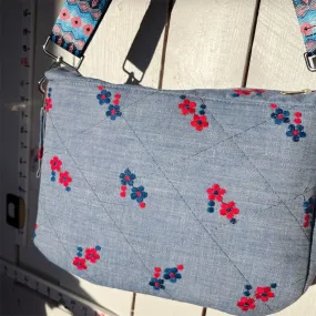 Lidia’s Bags Women's Denim Crossbody Bag Floral Embroidery Blue Casual