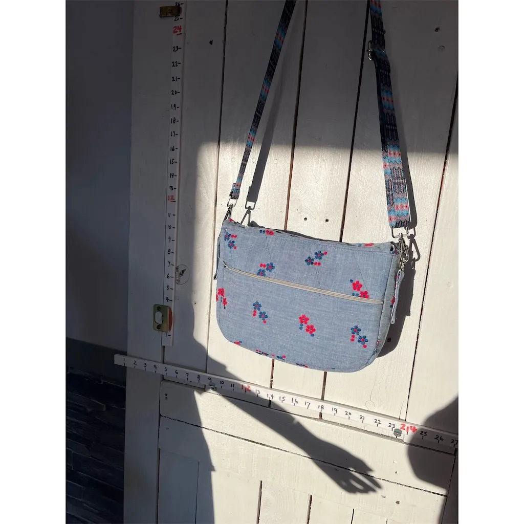 Lidia’s Bags Women's Denim Crossbody Bag Floral Embroidery Blue Casual