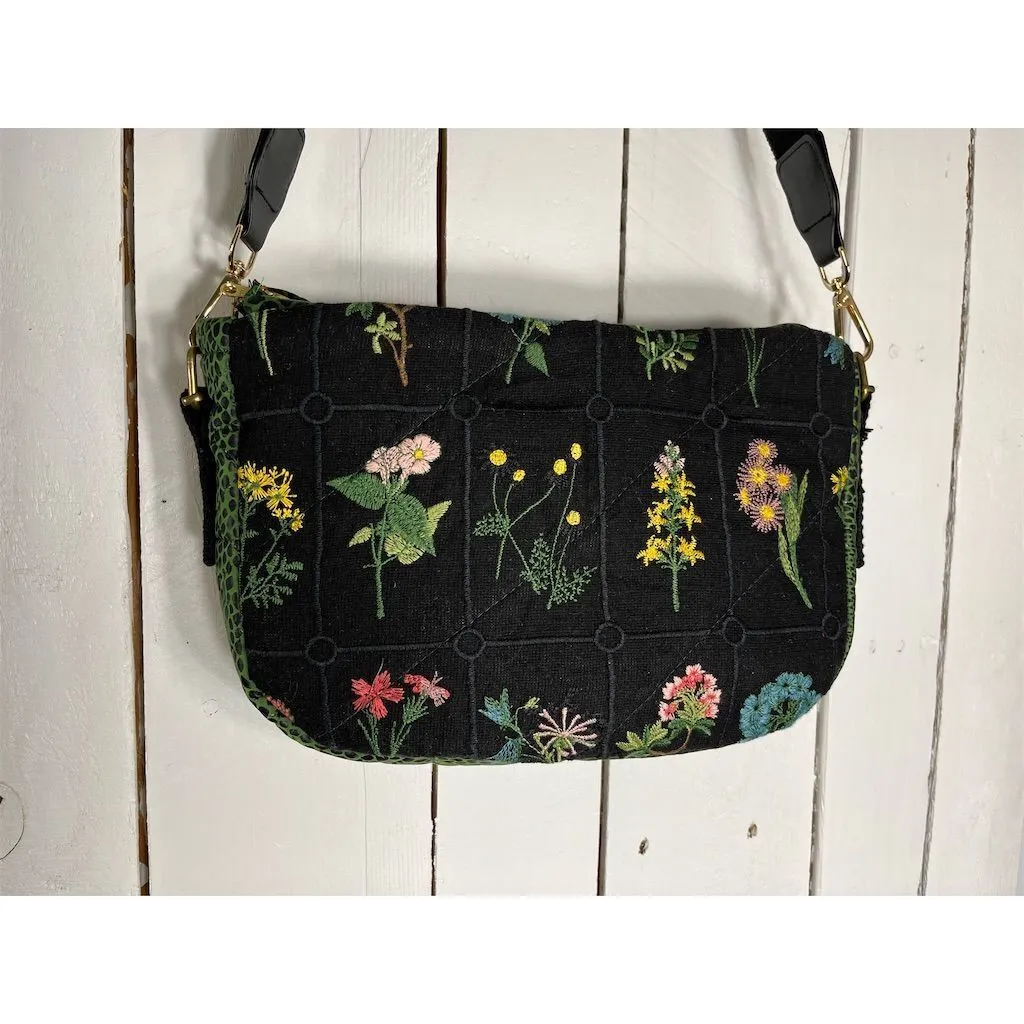 Lidia’s Bags Women's Floral Embroidered Crossbody Tote Black Large (C830-26)