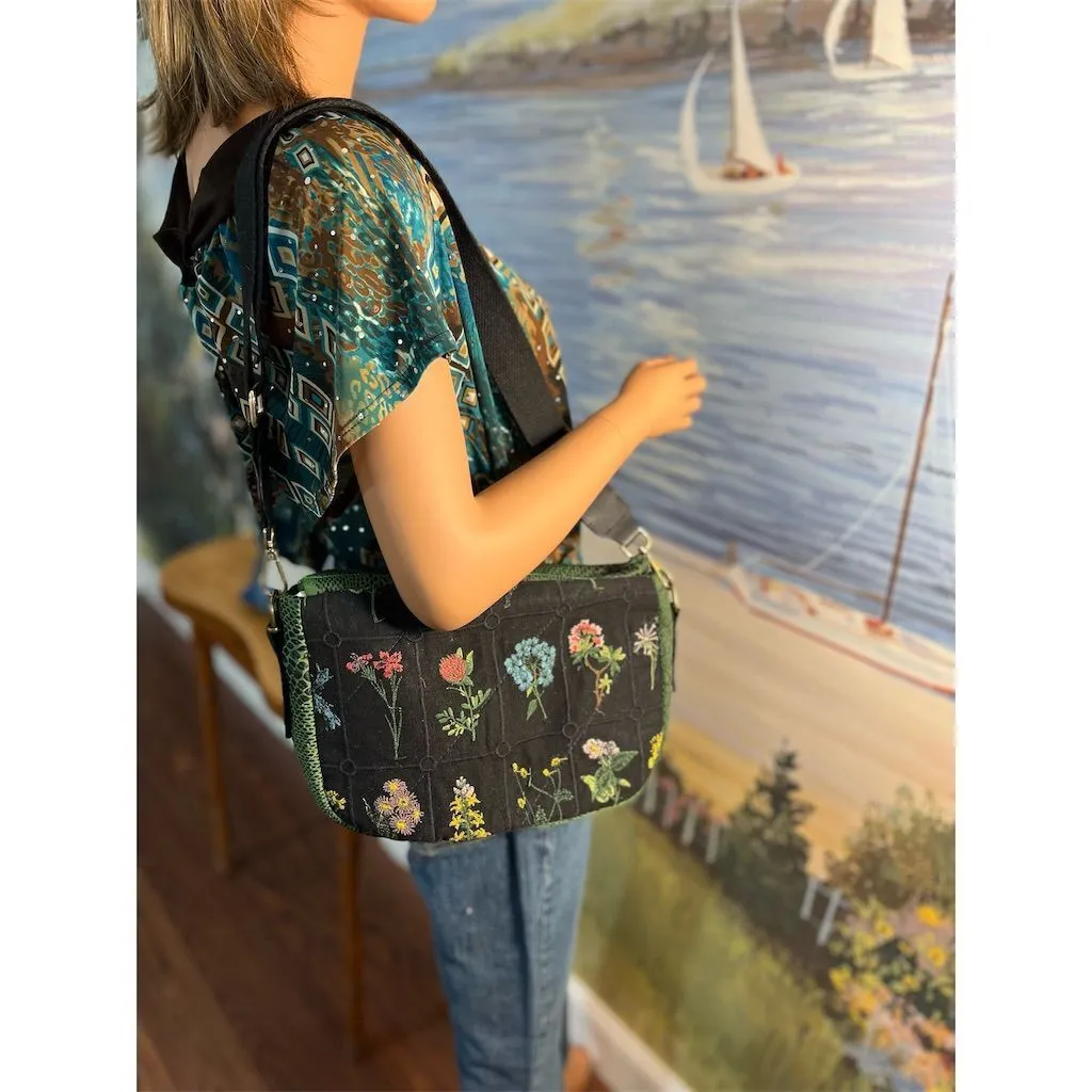 Lidia’s Bags Women's Floral Embroidered Crossbody Tote Black Large (C830-26)