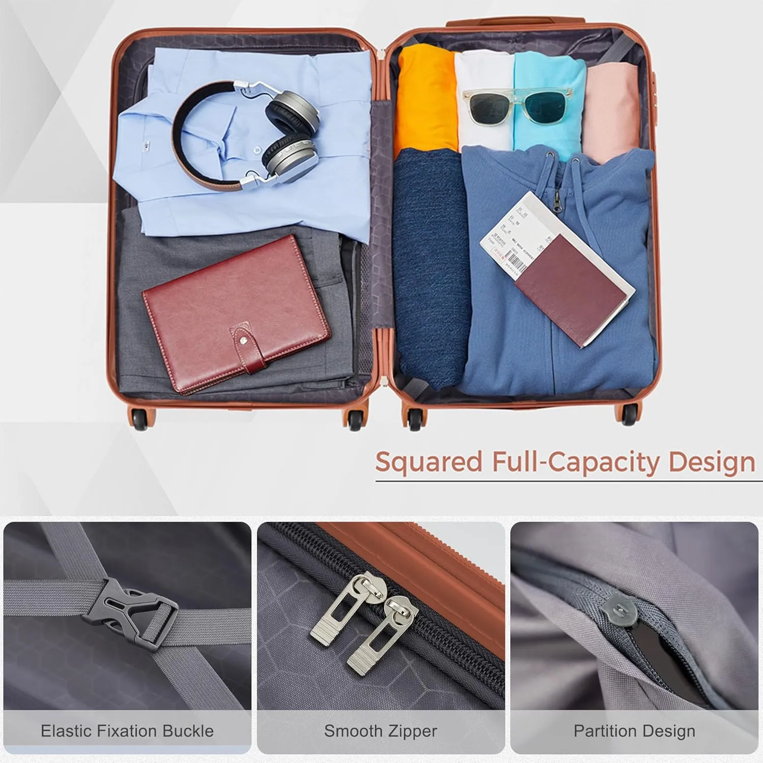 Luggage 4 Piece Sets 20/24/28" with Travel Bag Hardshell Travel SuitcaseS,Four Multi-Directional Wheels Suitcase with TSA Lock Rolling Suitcase Material ABS (Ivory  Brown)