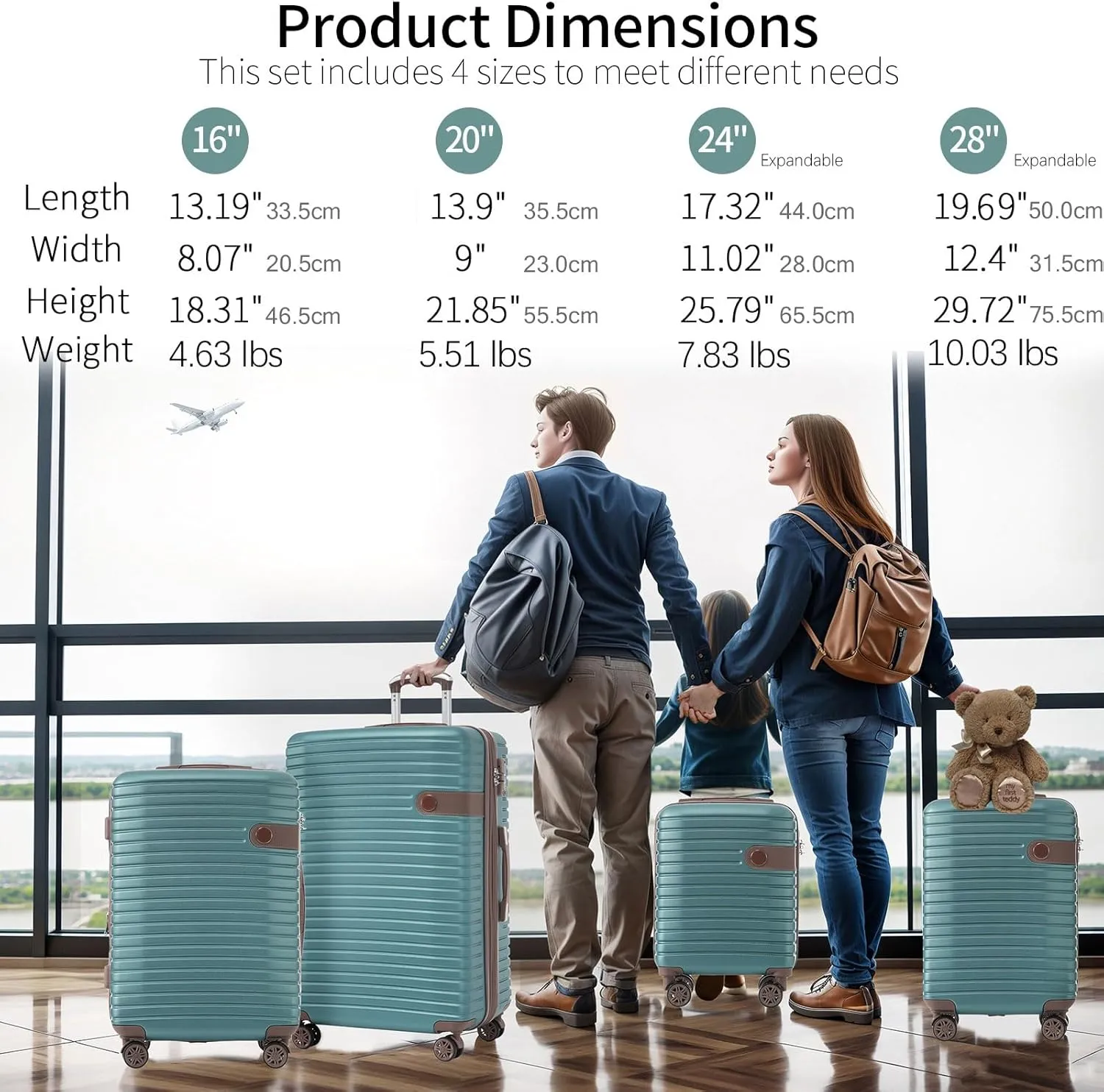 Luggage Sets 4 Piece, Expandable Hardside Carry on Suitcase Set with Spinner Wheels and TSA Lock, Lightweight ABS Rolling Luggage with Packing Cubes for Travel (Blue, 4-Piece Set (16/20/24/28))