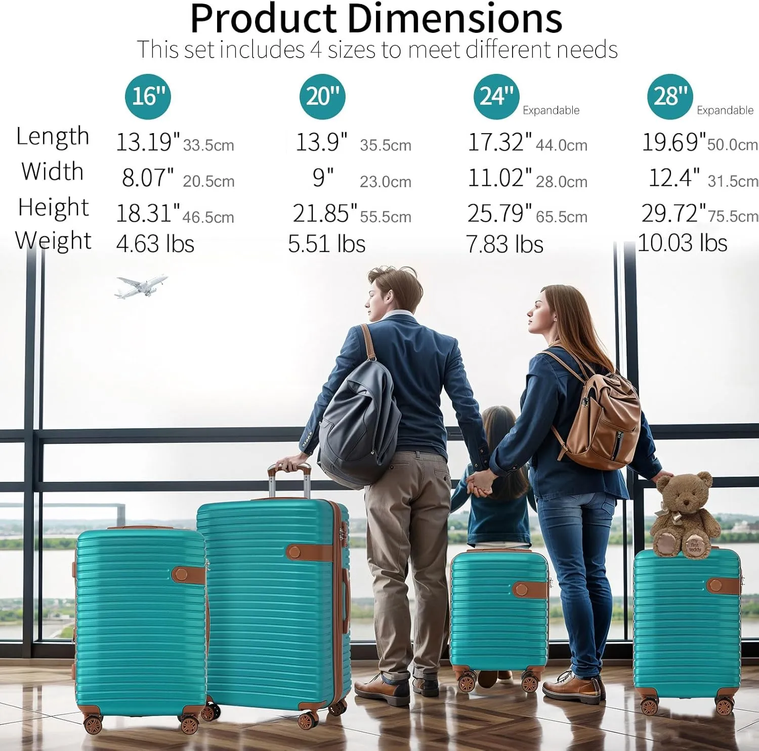 Luggage Sets 4 Piece, Expandable Hardside Carry on Suitcase Set with Spinner Wheels and TSA Lock, Lightweight ABS Rolling Luggage with Packing Cubes for Travel (Green, 4-Piece Set (16/20/24/28))