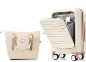 Merax Luggage 2 Piece Hardside USB Port Suitcase Sets with Spinner Wheels Lightweight, Cream Gold, 20 in & Travel Bag