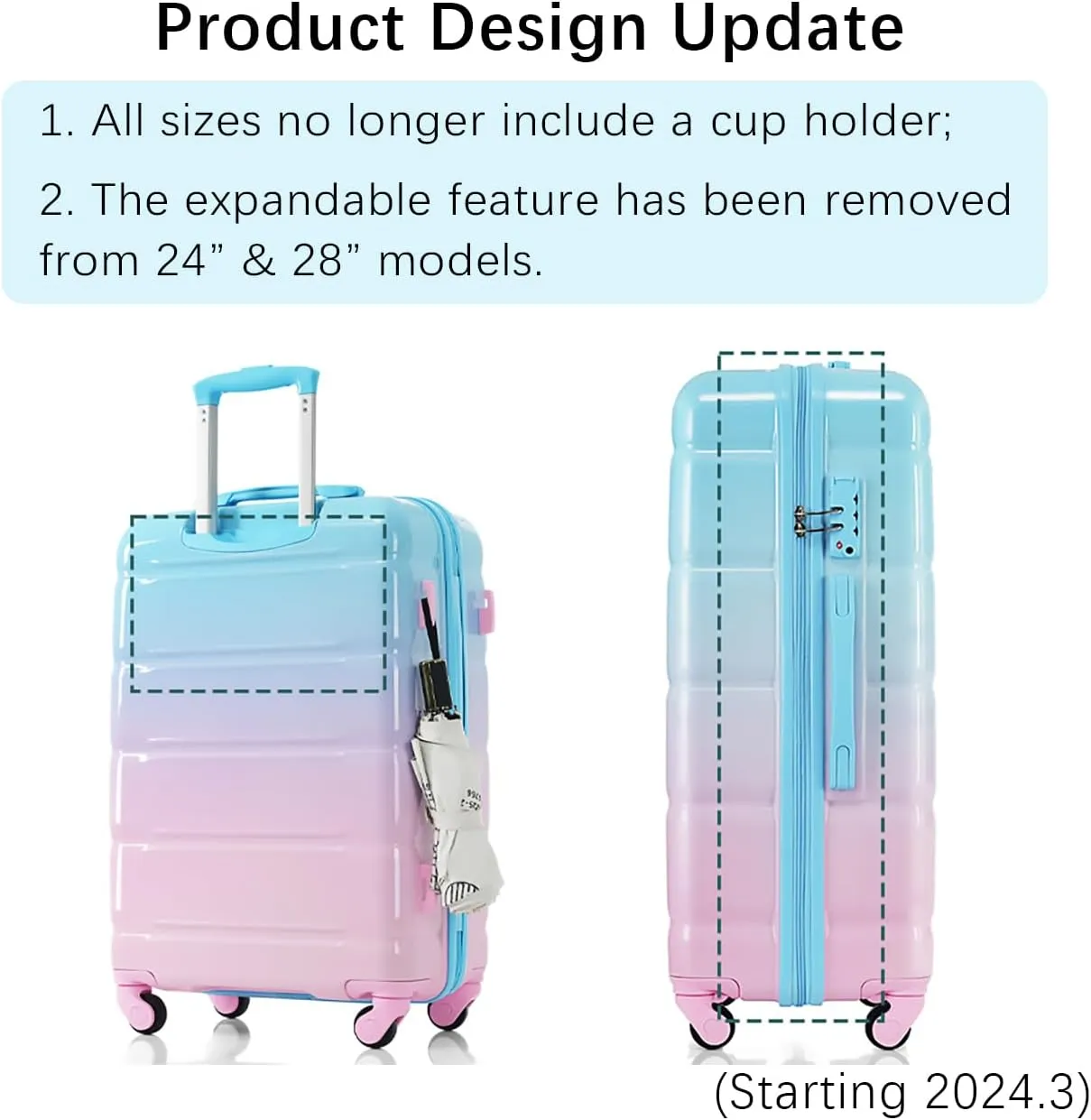 Merax Luggage Set of 3 with 20-inch Carry On USB Port Cup Holder ABS PC Hardshell Spinner Wheels TSA Approved Durable Expandable Suitcase for Travel Men Women (3, Pink Blue, 20"  24"  28")