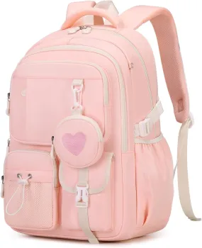MOONBABY Girls Backpack, Kids Backpack for Girls, School Bag for Primary Elementary Teenage, Middle Students Bookbag, Kawaii School Backpacks for Girl Ages 8-12, Pink