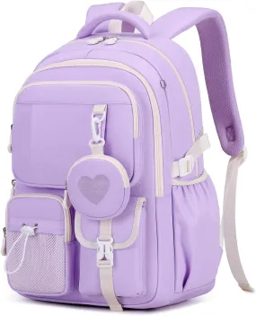 MOONBABY Girls Backpack, Kids Backpack for Girls, School Bag for Primary Elementary Teenage, Middle Students Bookbag, Kawaii School Backpacks for Girl Ages 8-12, Purple
