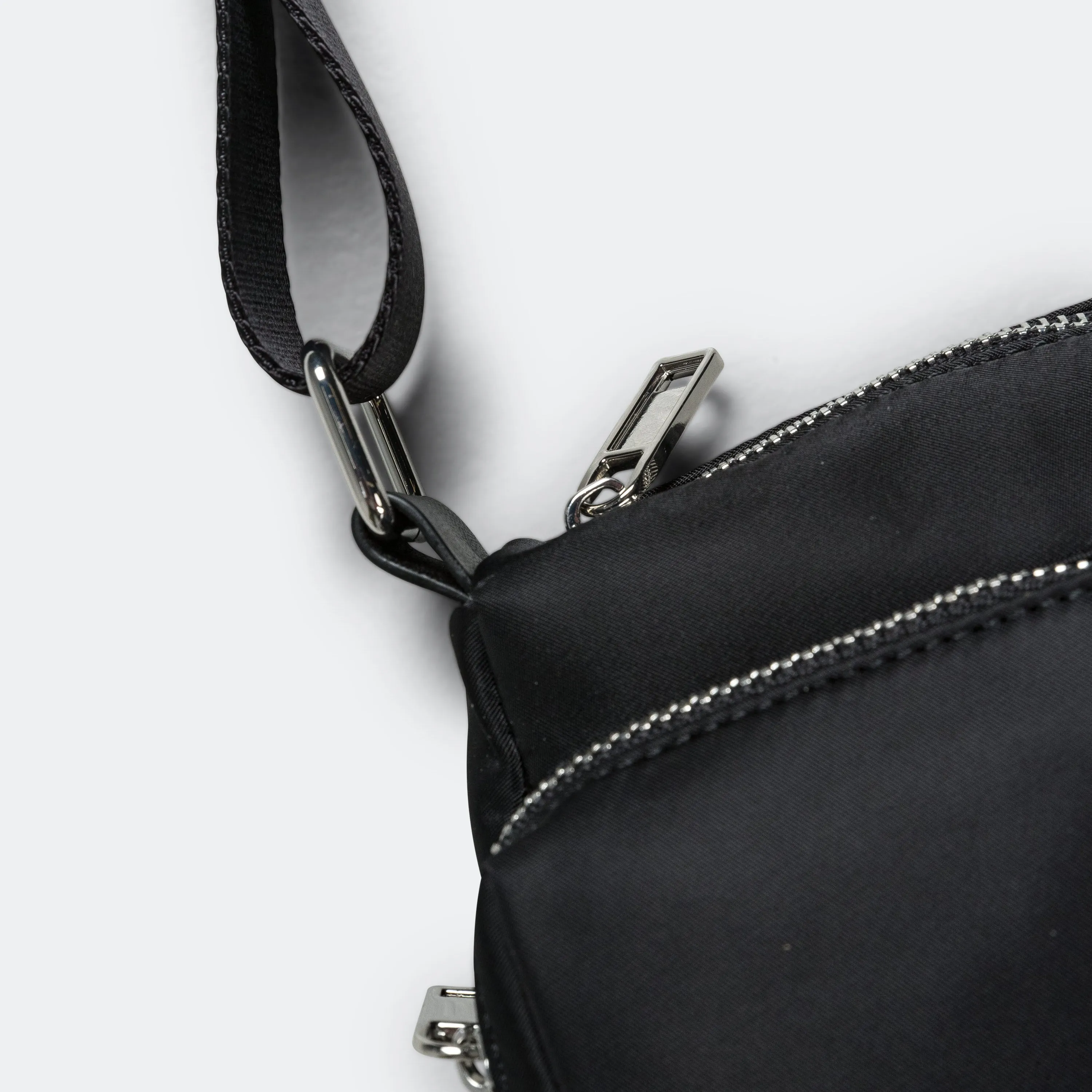 Nylon Pockets Crossbody Bag - Black